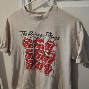 HM The Rolling Stones Graphic T-Shirt Beige Cream Rock Band Tee Womens XS